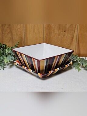 Pampered Chef Simple Additions Striped Square Bowl & Plate Set (2 Pieces)